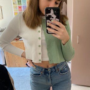 Green and White Colorblock Sweater